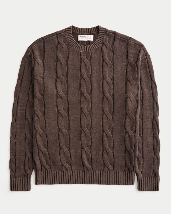 Hollister - Boxy Washed Cable-Knit Crew Sweater