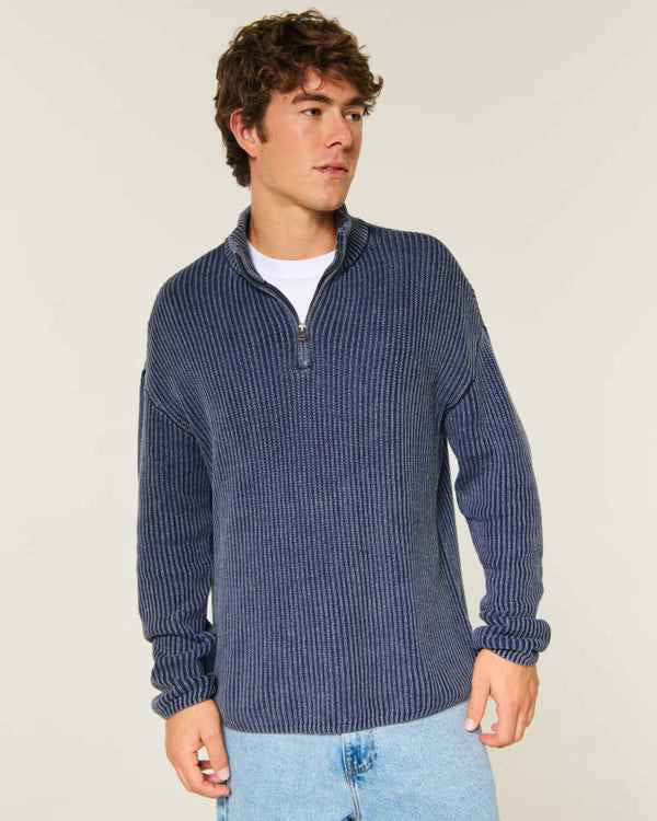 Hollister - Boxy Heavyweight Washed Quarter-Zip Sweater