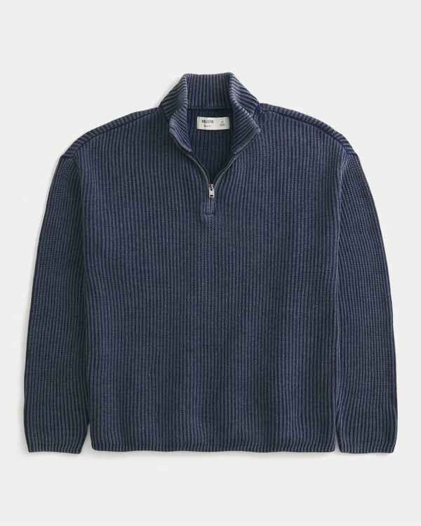 Hollister - Boxy Heavyweight Washed Quarter-Zip Sweater