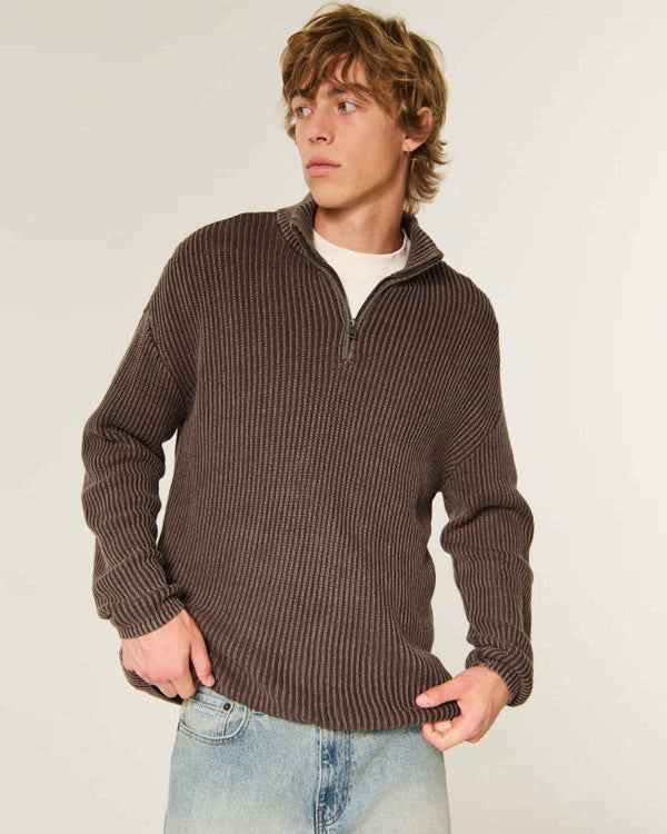 Hollister - Boxy Heavyweight Washed Quarter-Zip Sweater