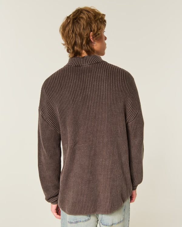 Hollister - Boxy Heavyweight Washed Quarter-Zip Sweater