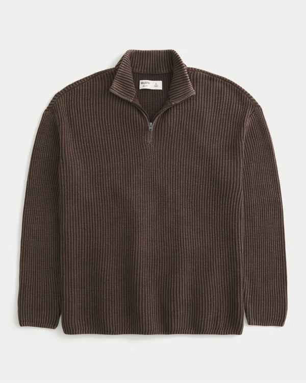 Hollister - Boxy Heavyweight Washed Quarter-Zip Sweater