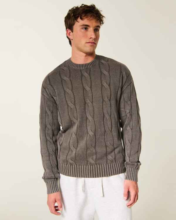 Hollister - Boxy Washed Cable-Knit Crew Sweater