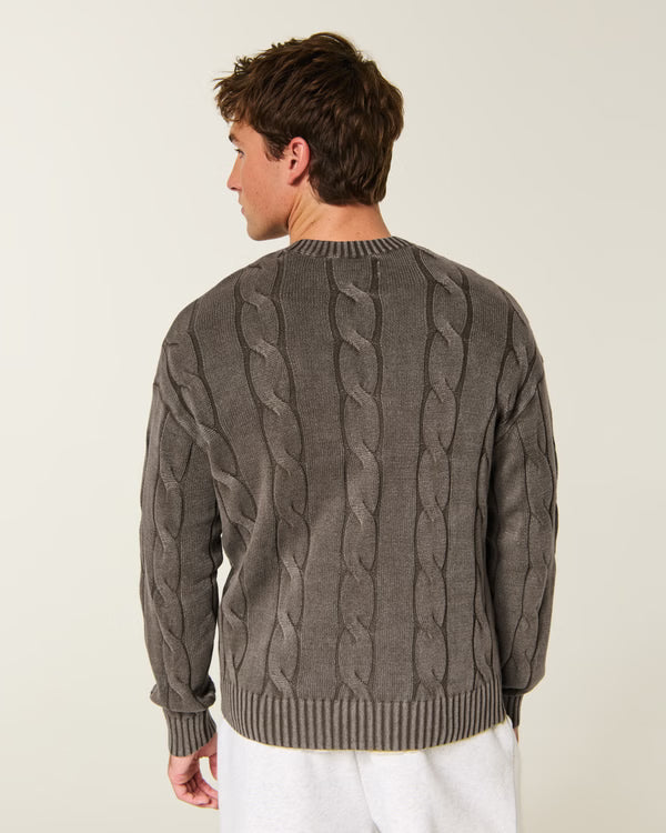 Hollister - Boxy Washed Cable-Knit Crew Sweater