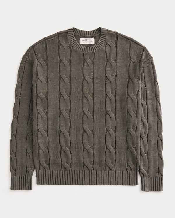 Hollister - Boxy Washed Cable-Knit Crew Sweater