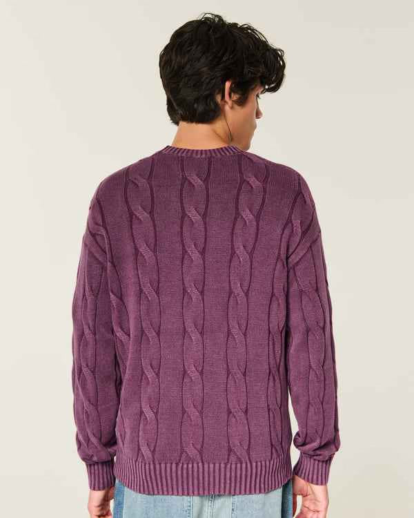 Hollister - Boxy Washed Cable-Knit Crew Sweater