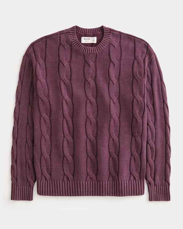 Hollister - Boxy Washed Cable-Knit Crew Sweater