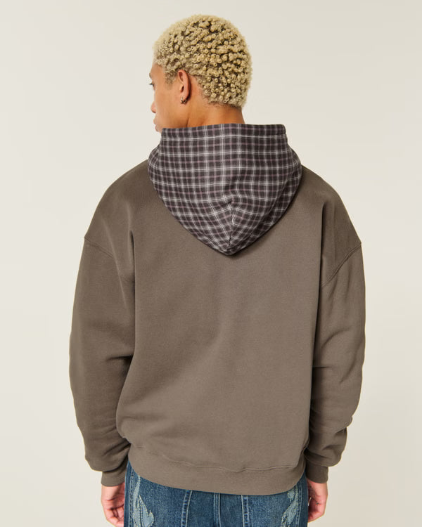 Hollister - Boxy Plaid Hood Zip-Up Hoodie