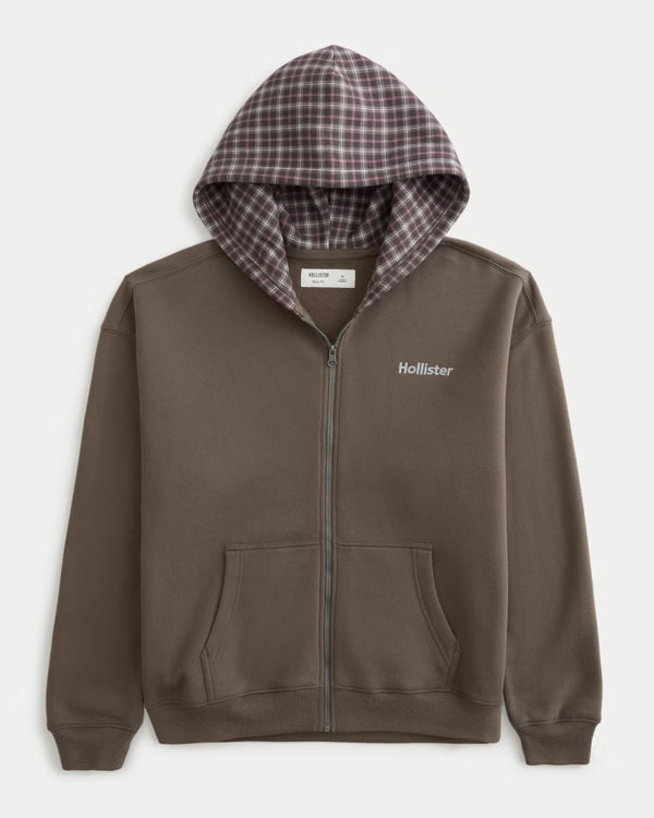 Hollister - Boxy Plaid Hood Zip-Up Hoodie