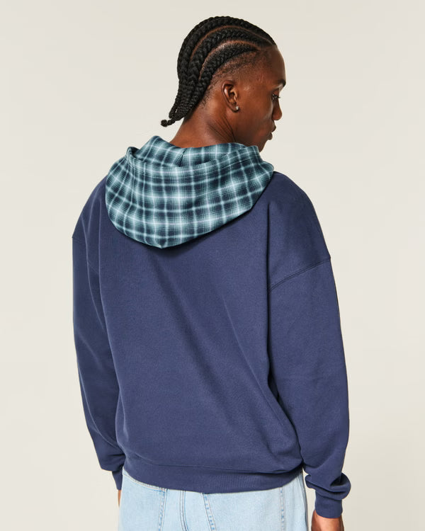 Hollister - Boxy Plaid Hood Zip-Up Hoodie