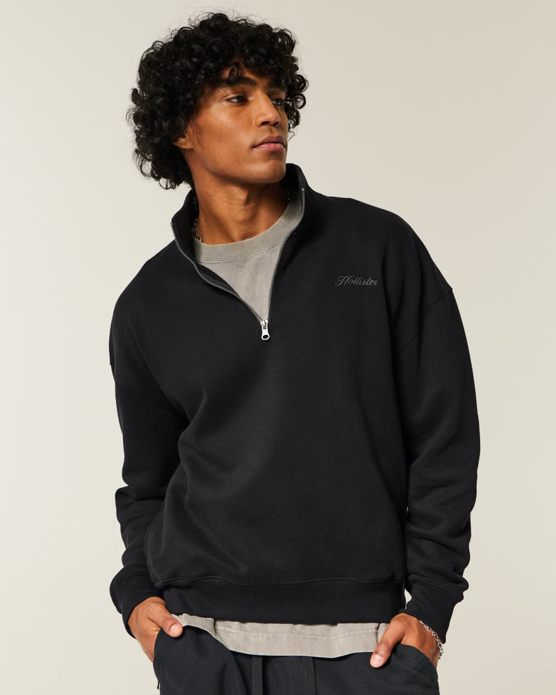 Hollister - Boxy Logo Quarter-Zip Sweatshirt