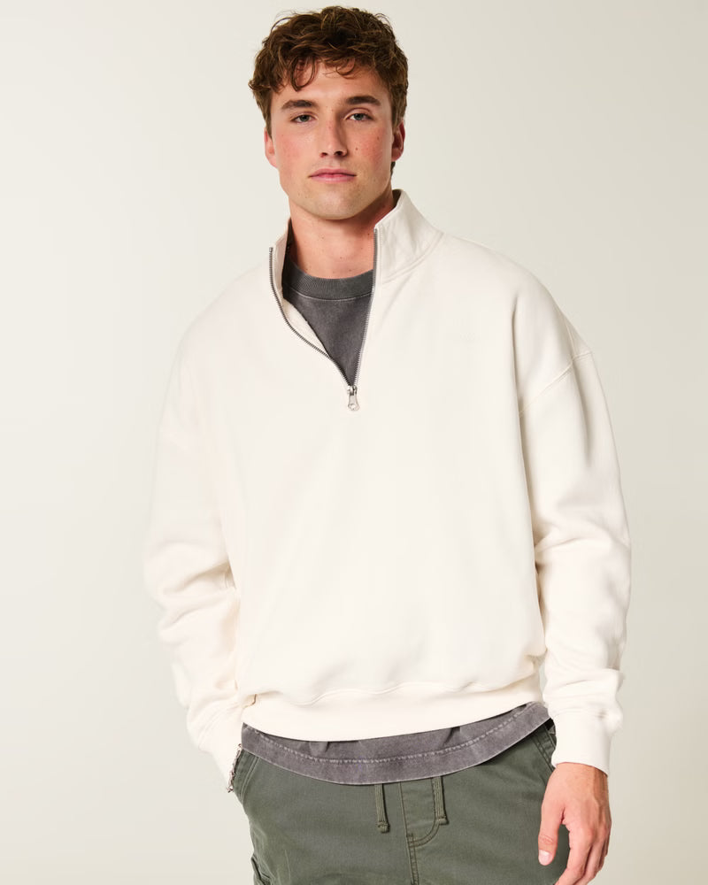 Hollister - Boxy Logo Quarter-Zip Sweatshirt