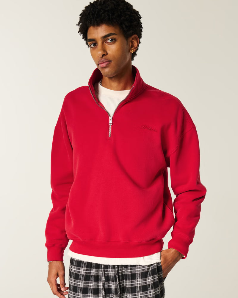 Hollister - Boxy Logo Quarter-Zip Sweatshirt