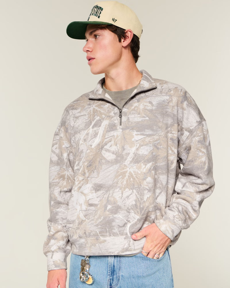 Hollister - Boxy Logo Quarter-Zip Sweatshirt