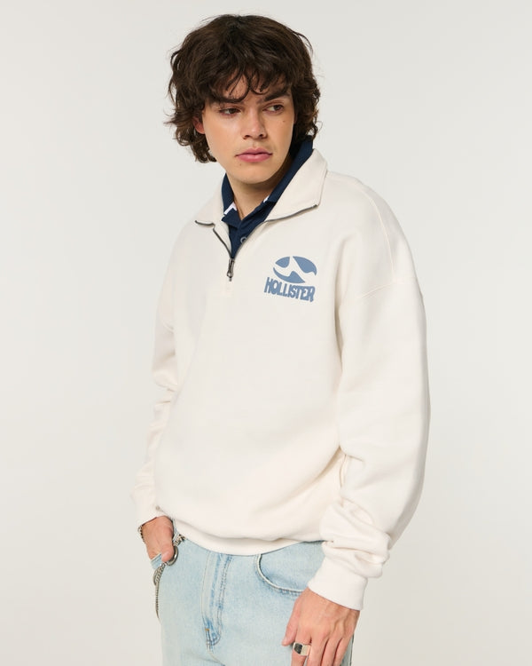Hollister - Boxy Quarter-Zip Logo Graphic Sweatshirt