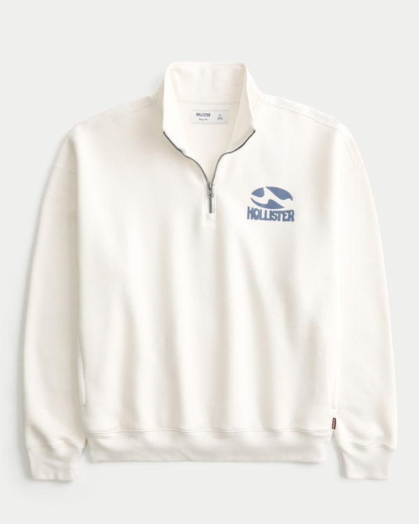 Hollister - Boxy Quarter-Zip Logo Graphic Sweatshirt