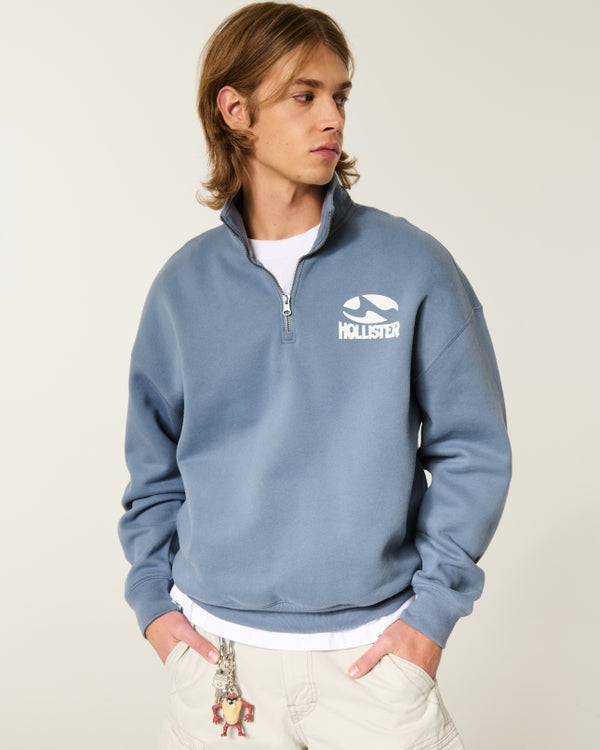 Hollister - Boxy Quarter-Zip Logo Graphic Sweatshirt