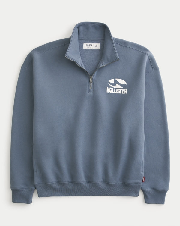 Hollister - Boxy Quarter-Zip Logo Graphic Sweatshirt