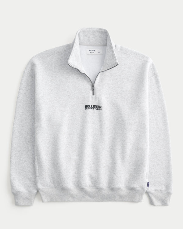 Hollister - Boxy Quarter-Zip Logo Graphic Sweatshirt