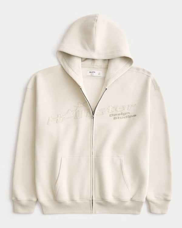 Hollister - Boxy Zip-Up Logo Graphic Hoodie