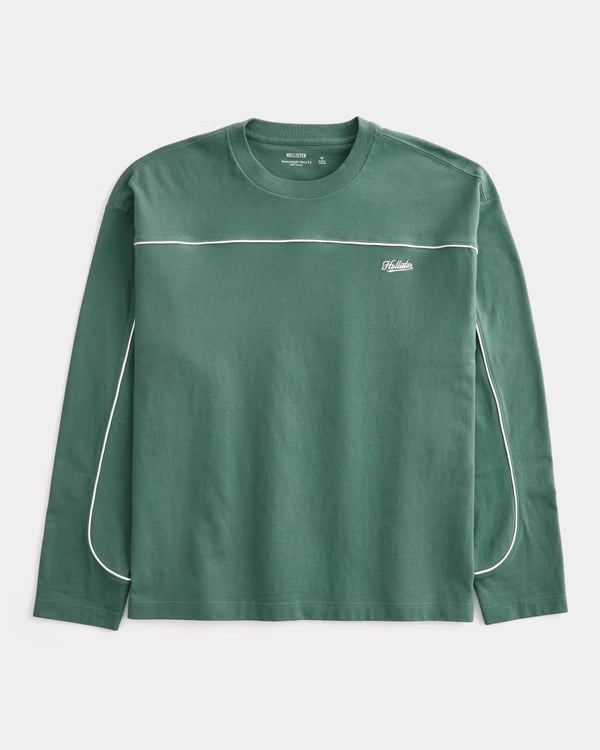 Hollister - Boxy Heavyweight Piping Logo Crew T-Shirt