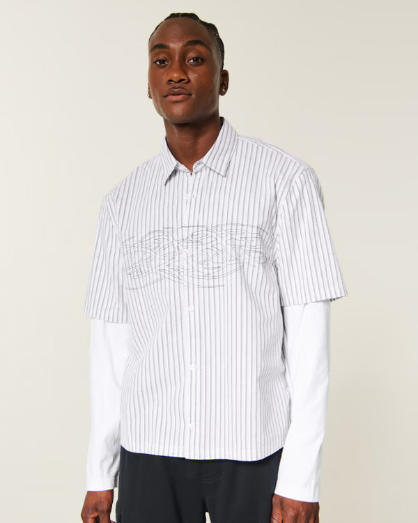 Hollister - Boxy Layered 2-in-1 Button-Through Shirt