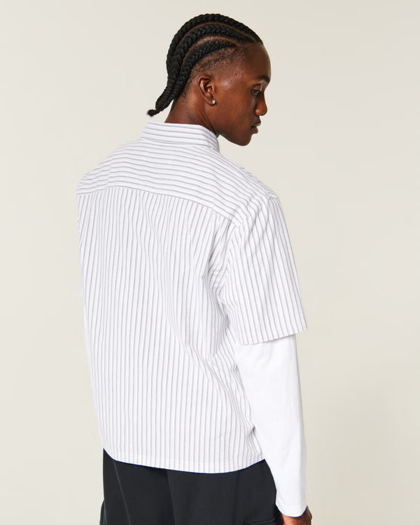 Hollister - Boxy Layered 2-in-1 Button-Through Shirt