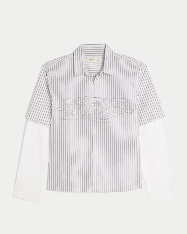 Hollister - Boxy Layered 2-in-1 Button-Through Shirt