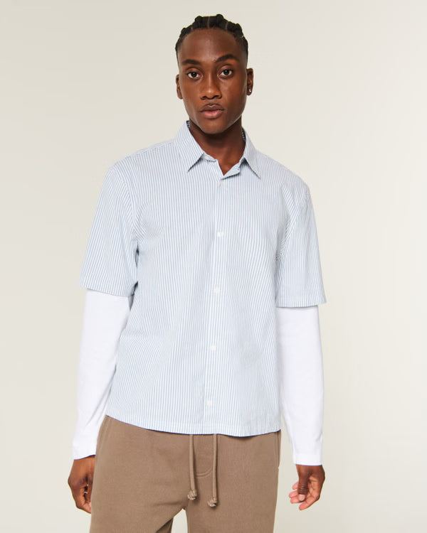 Hollister - Boxy Layered 2-in-1 Button-Through Shirt