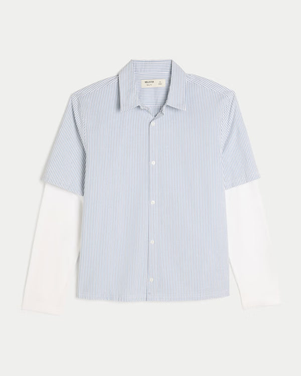 Hollister - Boxy Layered 2-in-1 Button-Through Shirt