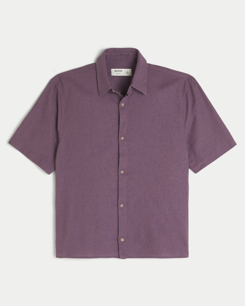 Hollister - Boxy Short-Sleeve Linen-Blend Shirt