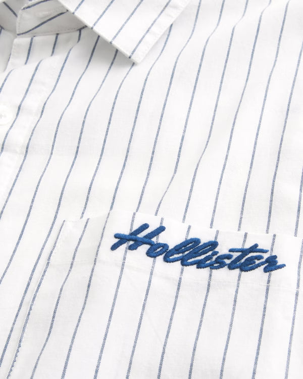 Hollister - Boxy Poplin Logo Graphic Shirt