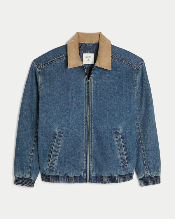 Hollister - Corduroy Collar Denim Bomber Jacket