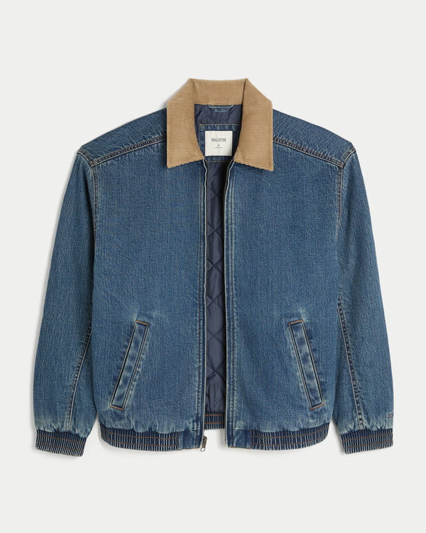 Hollister - Corduroy Collar Denim Bomber Jacket