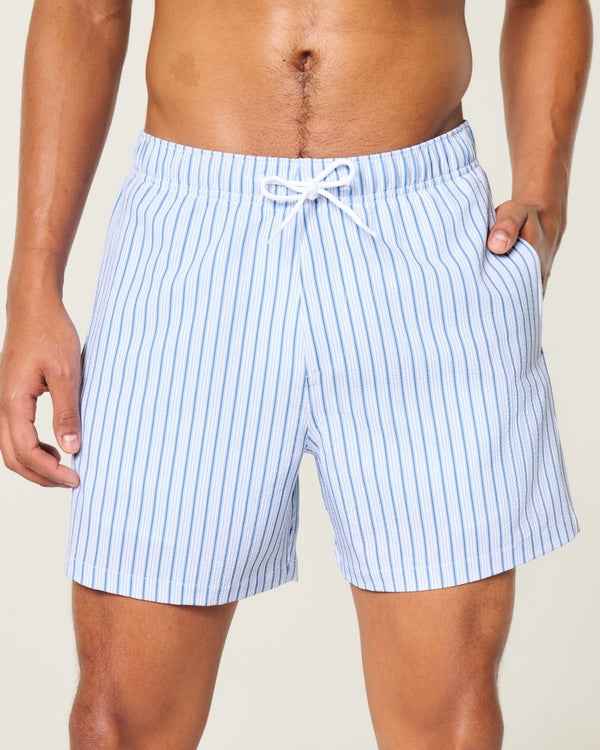 Hollister - Mid-Thigh Seersucker Volley Swim Trunks IMMEDIATE