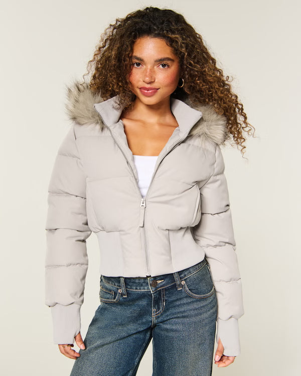 Hollister - Hollister Peyton Faux Fur Trim Puffer Jacket