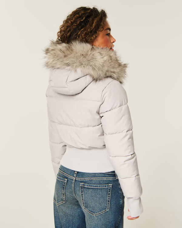 Hollister - Hollister Peyton Faux Fur Trim Puffer Jacket