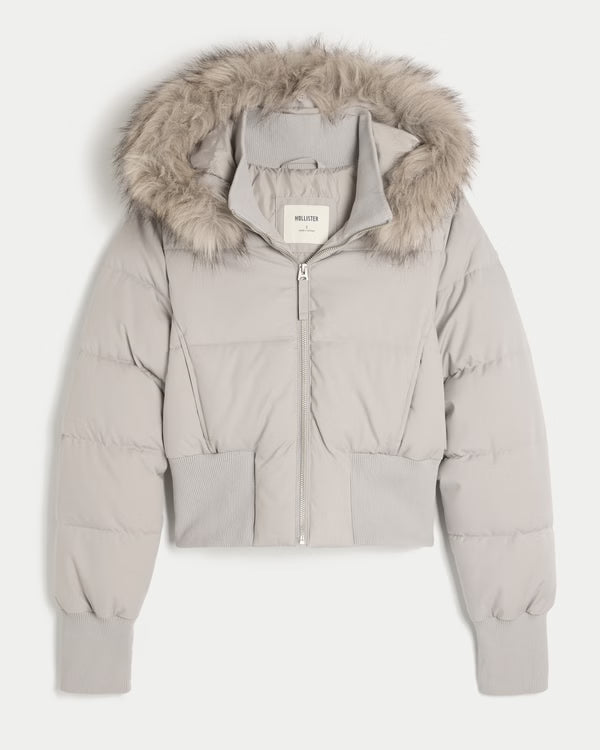 Hollister - Hollister Peyton Faux Fur Trim Puffer Jacket