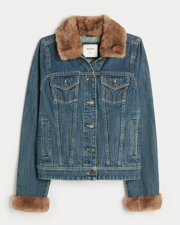 Hollister - Faux Fur Trim Denim Jacket