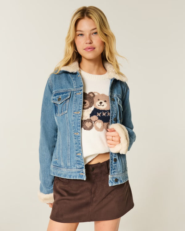 Hollister - Faux Fur Trim Denim Jacket