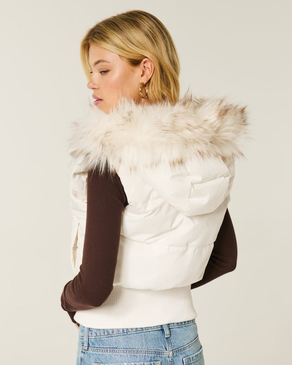 Hollister - Faux Fur Trim Hooded Y2K Vest