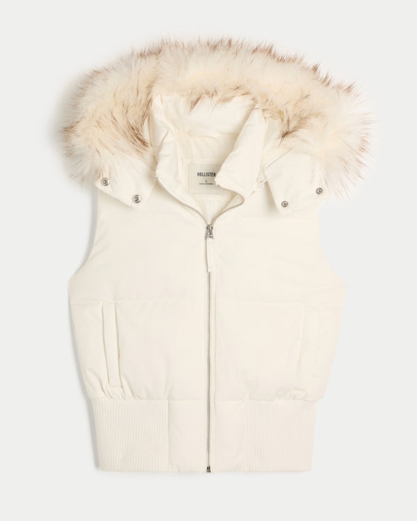 Hollister - Faux Fur Trim Hooded Y2K Vest