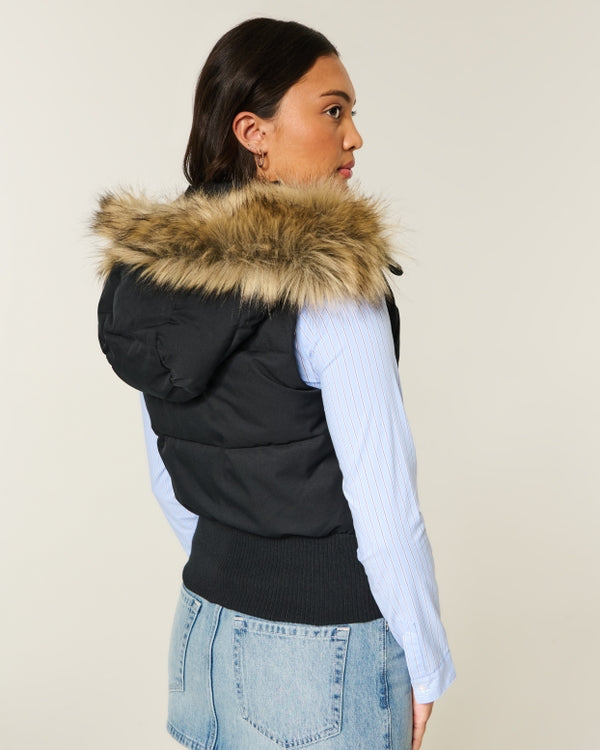 Hollister - Faux Fur Trim Hooded Y2K Vest