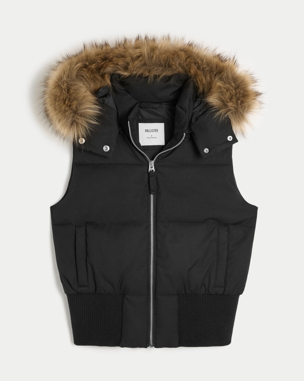 Hollister - Faux Fur Trim Hooded Y2K Vest