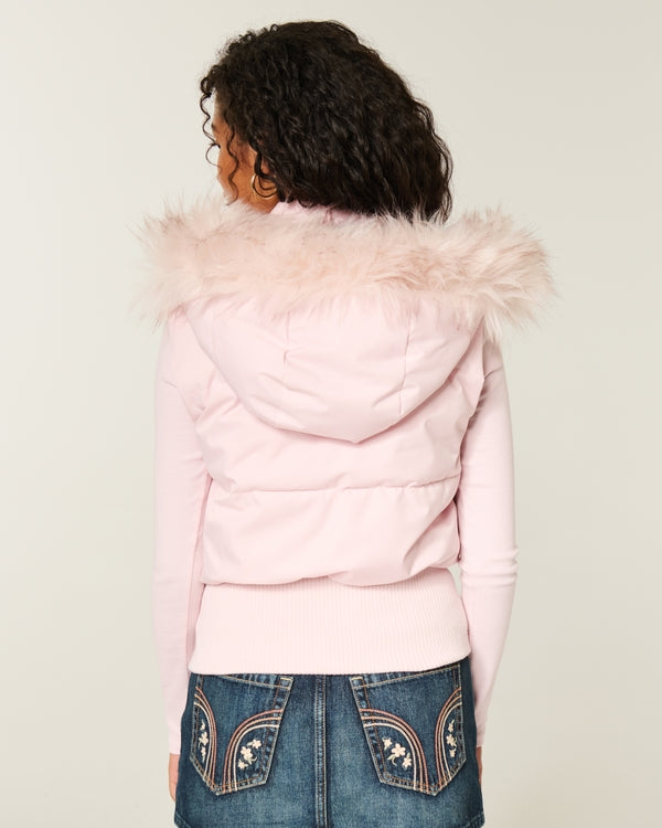 Hollister - Faux Fur Trim Hooded Y2K Vest