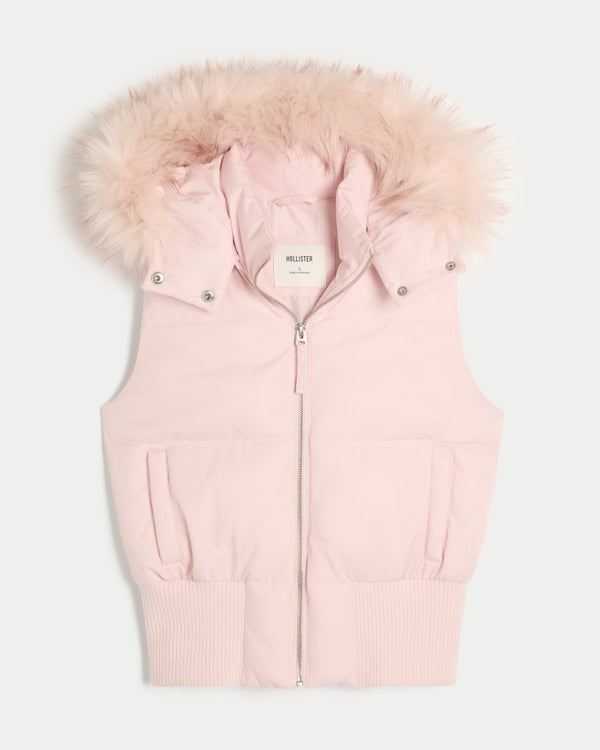 Hollister - Faux Fur Trim Hooded Y2K Vest