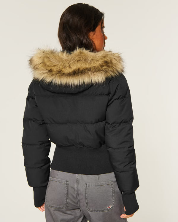 Hollister - Hollister Peyton Faux Fur Trim Puffer Jacket