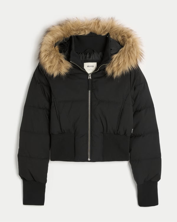 Hollister - Hollister Peyton Faux Fur Trim Puffer Jacket