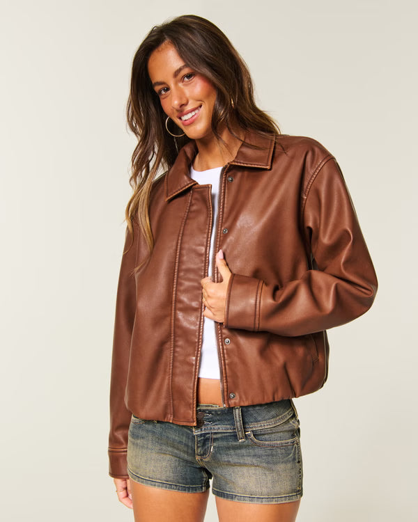 Hollister - Faux Leather Bubble Bomber Jacket