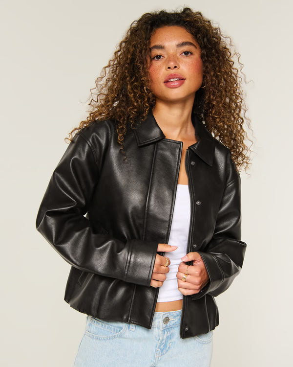 Hollister - Faux Leather Bubble Bomber Jacket
